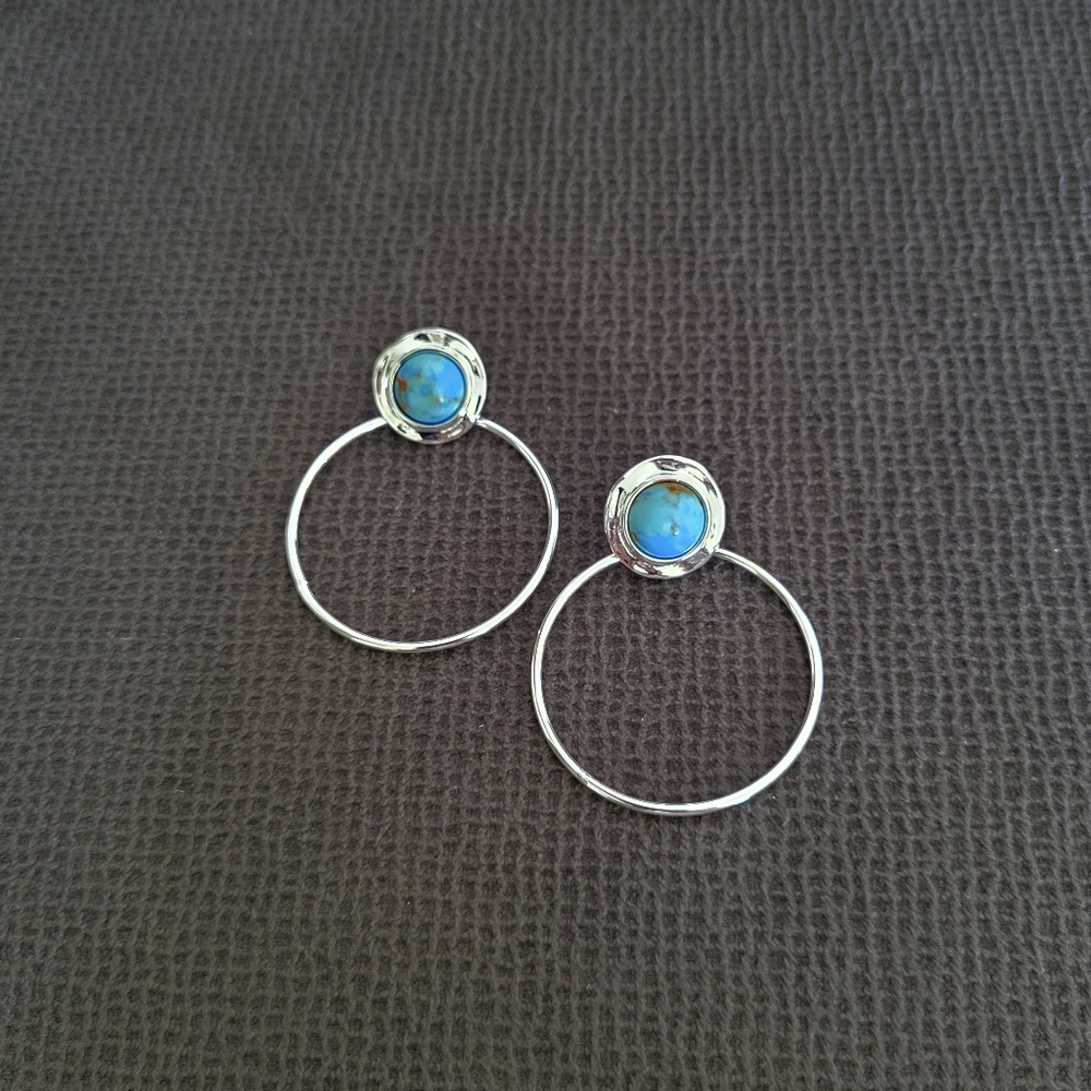 Robert Lee Morris Turquoiseđ©” Cabochon Gypsy Hoop Earrings - Picture 6 of 16